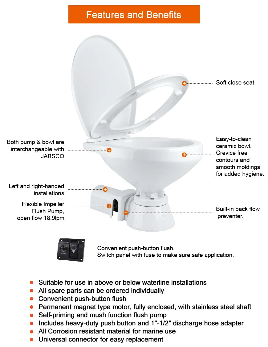 24V Electric Marine Toilet Regular Size Boat Caravan