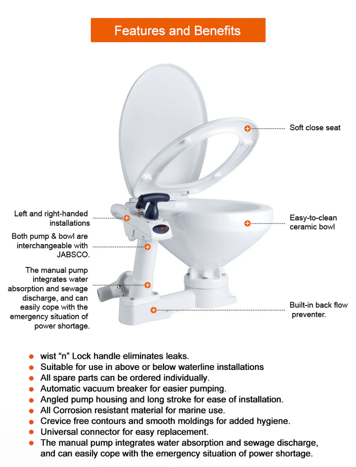 Seaflo Manual Marine Toilet Regular Household Size Boat Caravan MTM01R