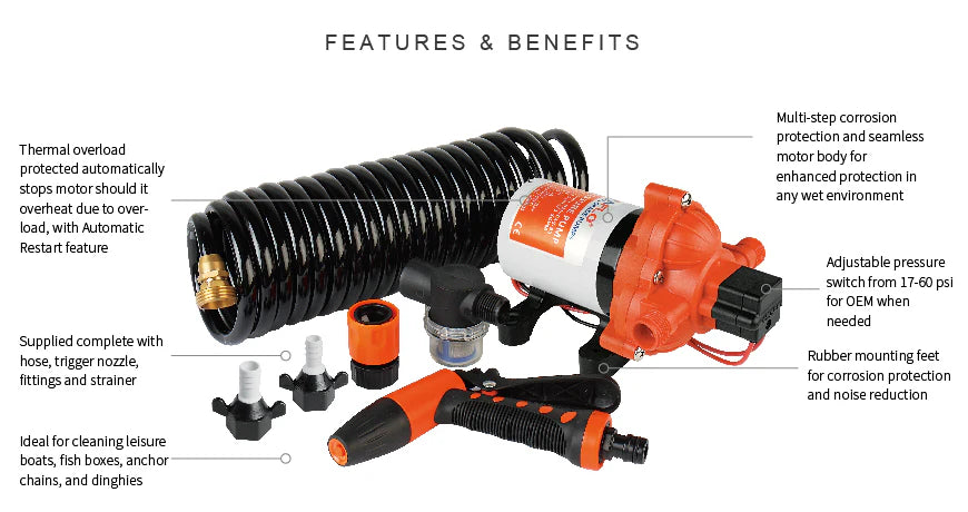 Seaflo 12V 3.0GPM 70PSI Marine Washdown Pump Kit 33 Series SFDP1-030-070-33