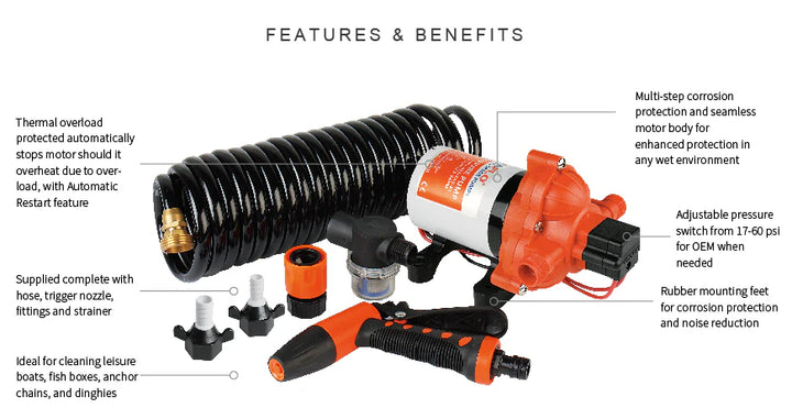 Seaflo 12V 3.0GPM 70PSI Marine Washdown Pump Kit 33 Series SFDP1-030-070-33