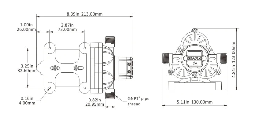 Seaflo 12V 3.0GPM 70PSI Marine Washdown Pump Kit 33 Series SFDP1-030-070-33