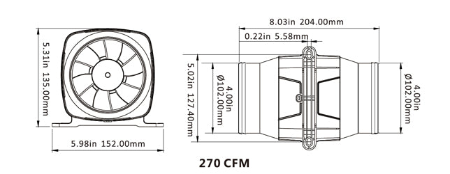 SEAFLO 24V 4" In-Line Bilge Blower 270CFM Marine Fan Ventilator SFIB2-270-02