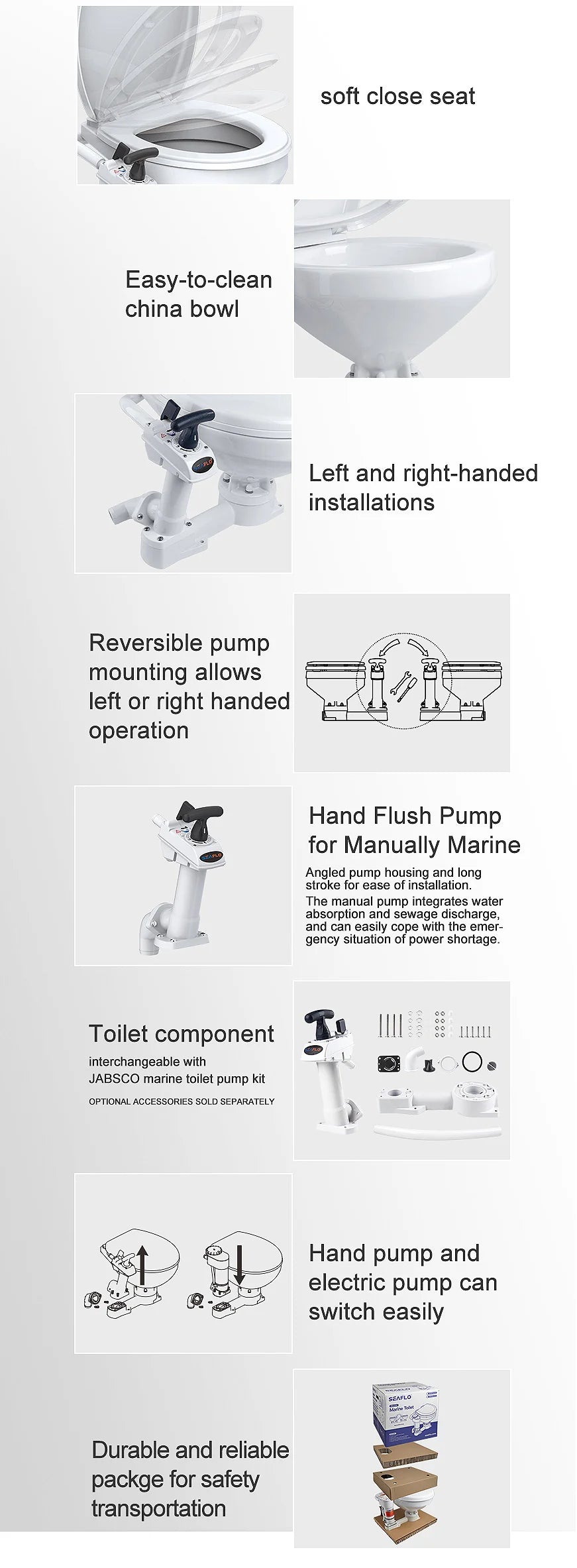 Seaflo Manual Marine Toilet Regular Household Size Boat Caravan MTM01R