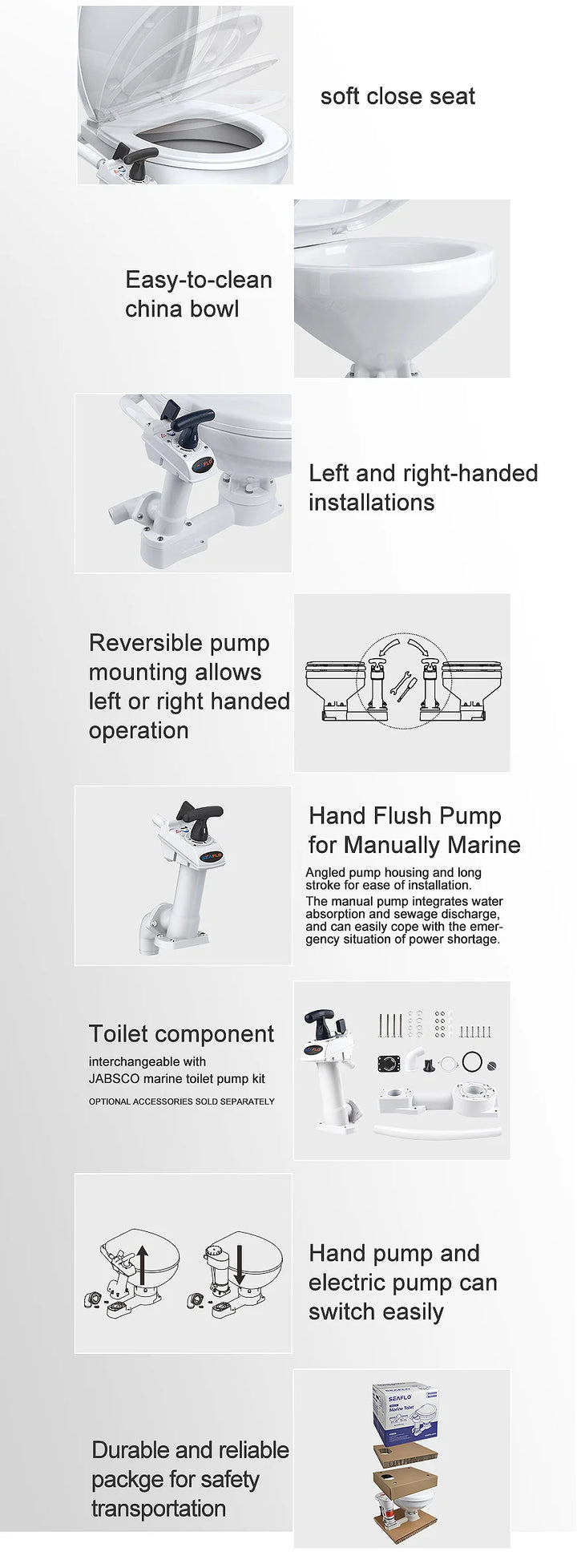 Seaflo Manual Marine Toilet Regular Household Size Boat Caravan MTM01R