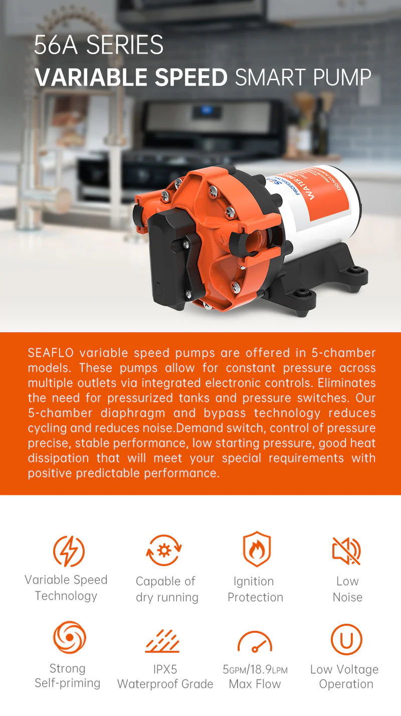 Seaflo 56A Variable Speed Water Pump 24V 5.0GPM 70PSI DP205007056A Marine RV
