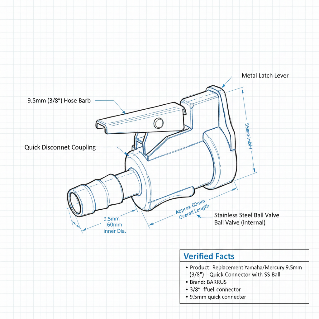 Replacement Yamaha/Mercury 9.5mm (3/8") Quick Connector with SS Ball - Technical specification image 3