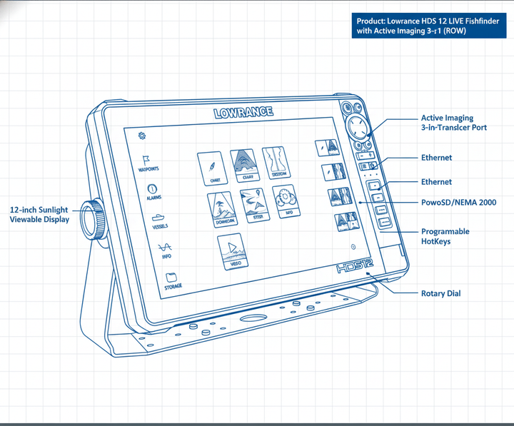 Lowrance HDS 12 LIVE Fishfinder with Active Imaging 3-in-1 (ROW) - Technical specification image 3