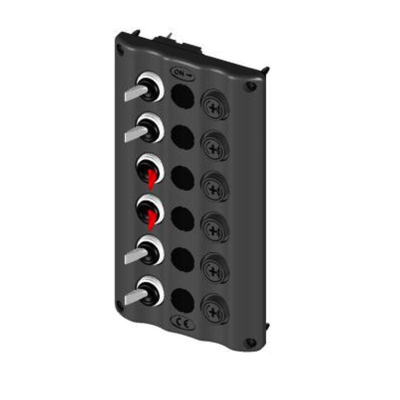 12V Switch Panel with Glow RED Toggles, 6 Gang, IP65 Rated – BlueFusion - 4Boats