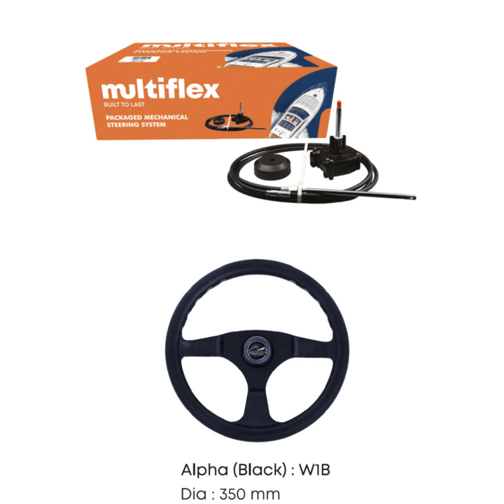 13ft Boat Steering Kit,Helm, Bezel, Cable and Wheel upto 200hp Multiflex 3.95m - 4Boats