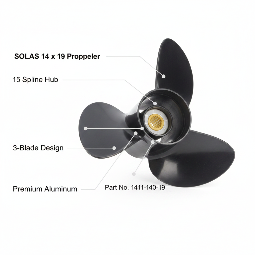 Solas 14 x 19 Propeller Mercury Mariner 75 90 100 115 HP 15 Spline 1411-140-19 - Technical specification image 2
