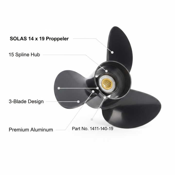 Solas 14 x 19 Propeller Mercury Mariner 75 90 100 115 HP 15 Spline 1411-140-19 - Technical specification image 2