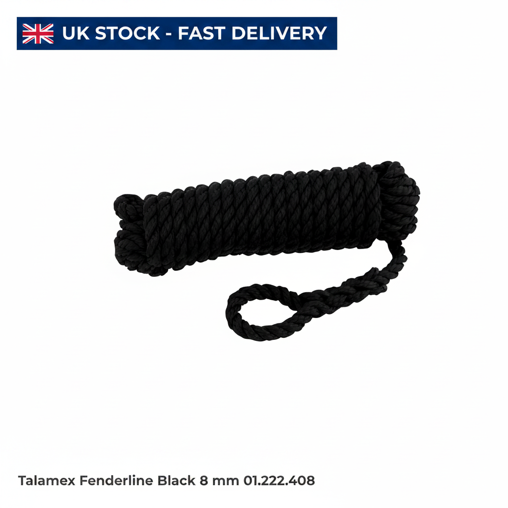 Talamex 8mm x 2.5m Black Fender Lines Pair Spliced Eye Boat Rope 01.222.408 - UK Stock image 1