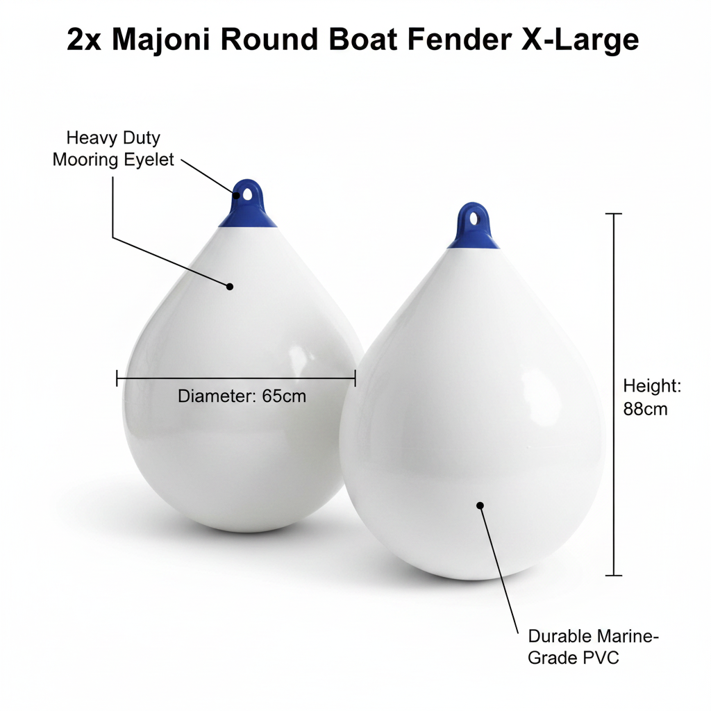 2x Majoni Round Boat Fender X-Large 65cm x 88cm Heavy Duty Yacht Mooring Buoy - UK Stock image 1
