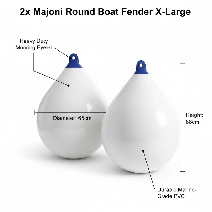 2x Majoni Round Boat Fender X-Large 65cm x 88cm Heavy Duty Yacht Mooring Buoy - UK Stock image 1