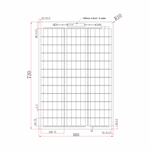 60W black semi-flexible fibreglass solar panel with durable ETFE coating