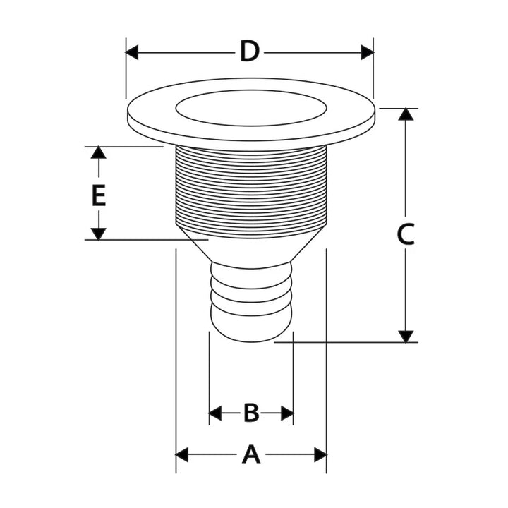 Thru-Hull Flanged Fitting – 1" (25 mm Hose), 81 mm Length, White | Marine Grade PP