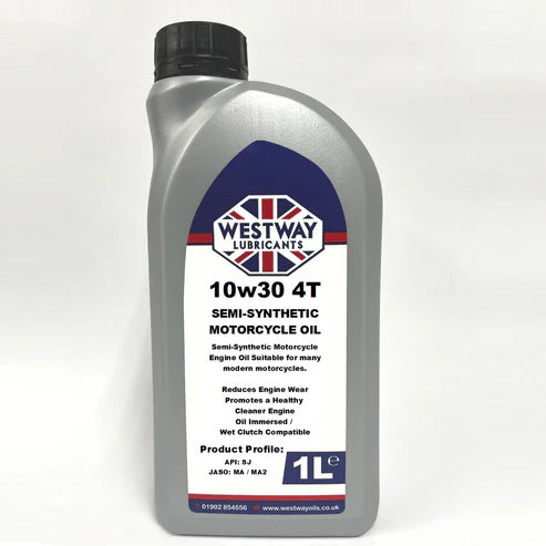 10W30 4T Semi-Synthetic Motorcycle Oil 1L JASO MA2 API SJ 4-Stroke Engine Oil