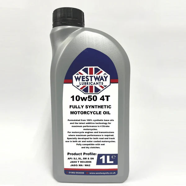 10W50 4T Fully Synthetic Motorcycle Oil 1L | JASO MA2 API SN | 4-Stroke Engine