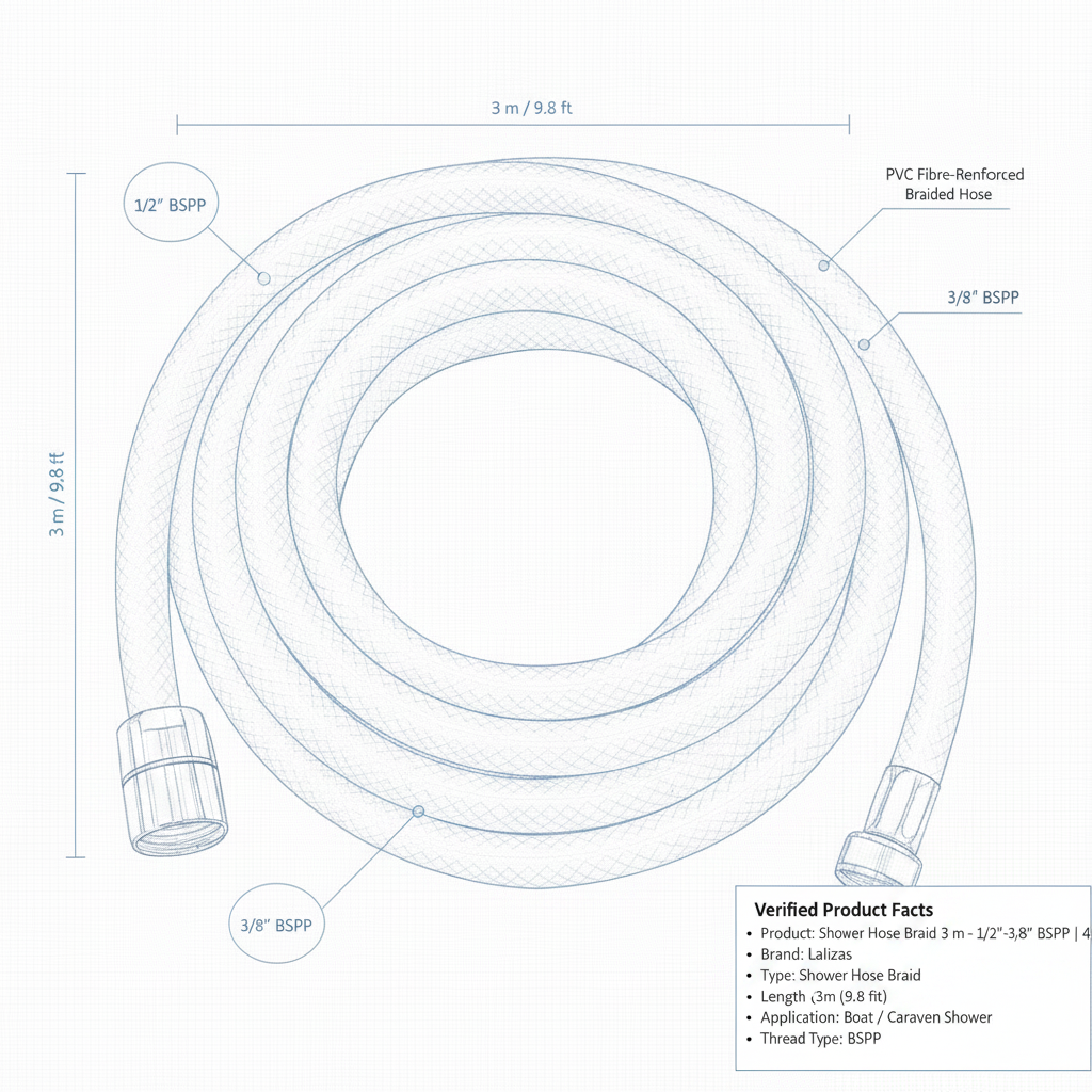 Shower Hose Braid 3 m - 1/2"-3/8" BSPP, White | 4Boats - Technical specification image 3
