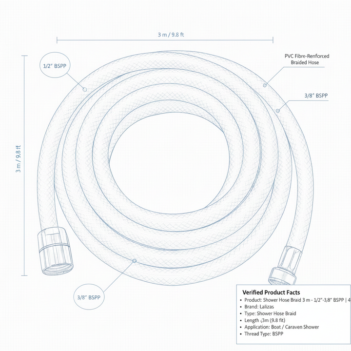 Shower Hose Braid 3 m - 1/2"-3/8" BSPP, White | 4Boats - Technical specification image 3