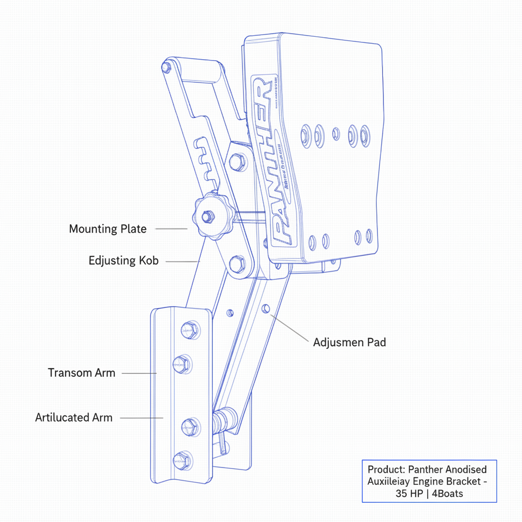 Panther Black Anodised Auxiliary Engine Bracket - 35 HP | 4Boats - Technical specification image 3