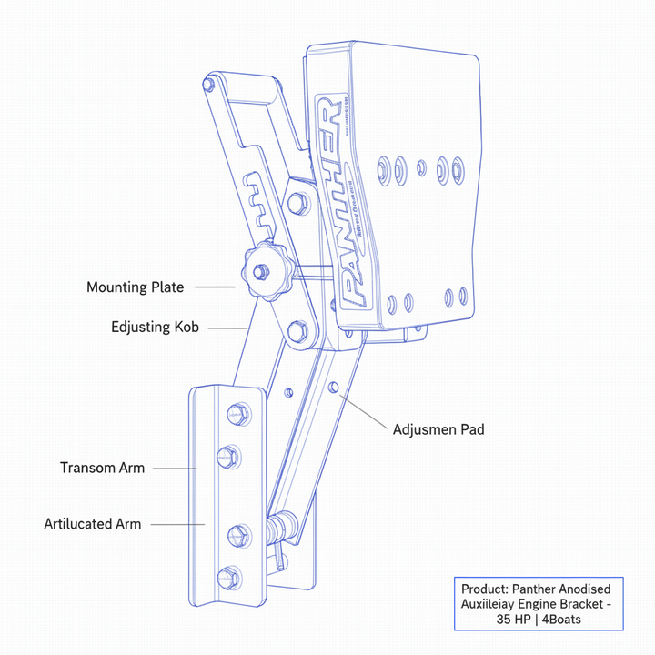 Panther Black Anodised Auxiliary Engine Bracket - 35 HP | 4Boats - Technical specification image 3