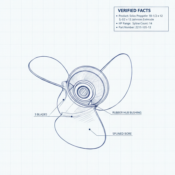 Solas Propeller 10-1/2 x 12 Johnson Evinrude 20-35 HP 14 Splines 2211-105-12 - Technical specification image 3