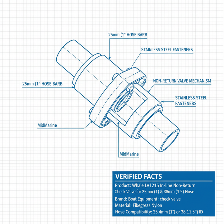 In-line check valve for hose 25.4 mm or 38.1 mm | 4Boats - Technical specification image 3