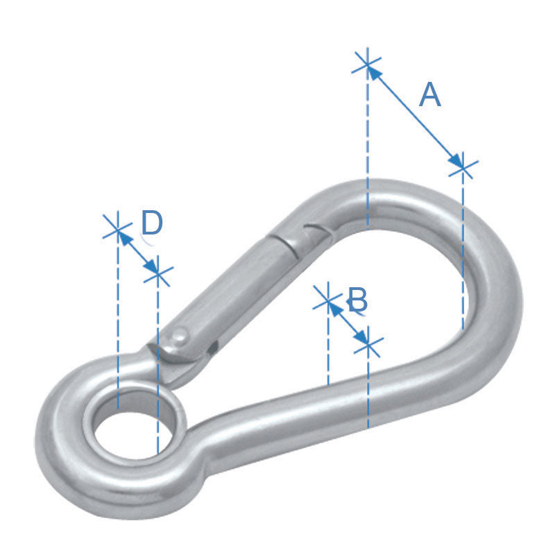 Snap hook w/ eye end, Inox 316, Diam. 10mm