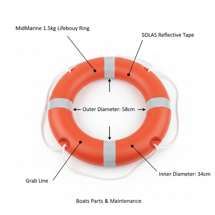 1.5kg Lifebuoy Ring 58cm SOLAS MED Compliant Marine Safety Life Ring Small Boat - UK Stock image 1