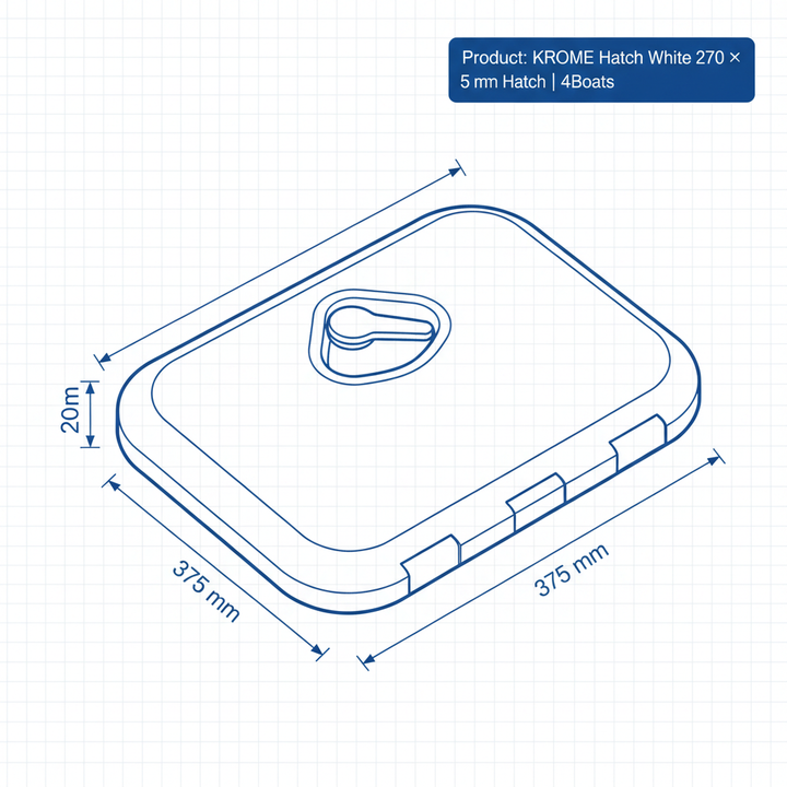 KROME Hatch White 270 × 375 mm Deck Hatch | 4Boats - Technical specification image 3