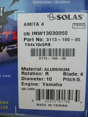 SOLAS 10 x 5 4-Blade High Thrust Propeller Yamaha 9.9-20hp Honda 8-20hp 8 Spline