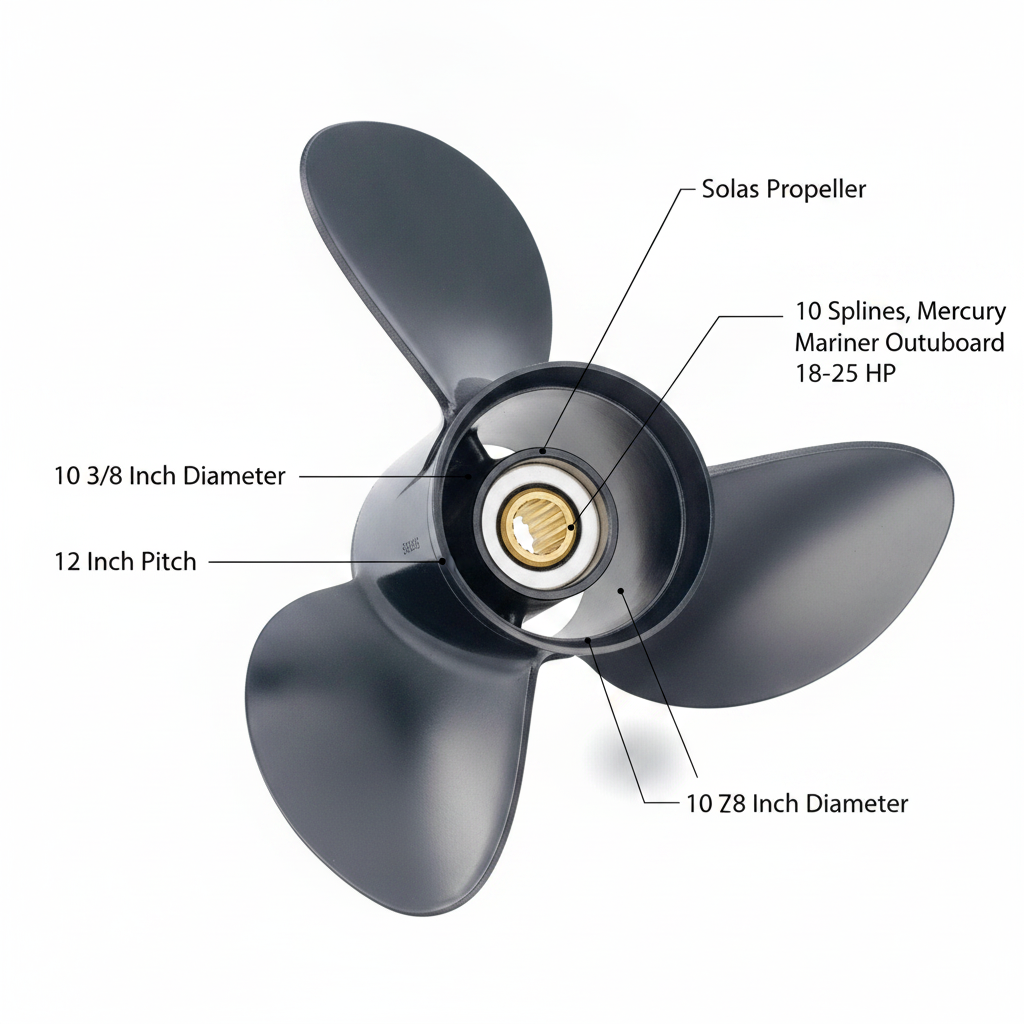 10 3/8 X 12 Solas Propeller Mercury Mariner Outboard 18 20 25 HP 10 splines - Technical specification image 2