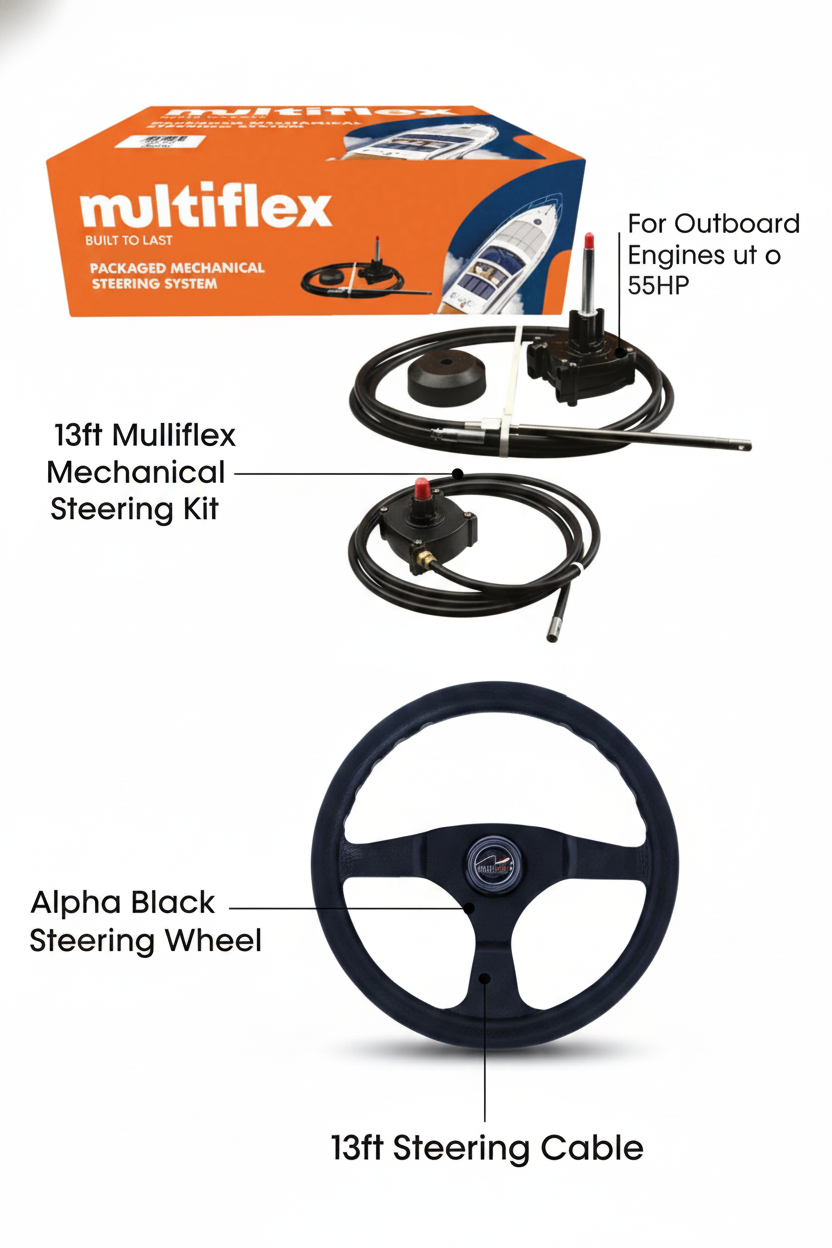 13ft Multiflex Mechanical Steering Kit for Outboard Engines up to 55HP Marine Boat - Technical specification image 2