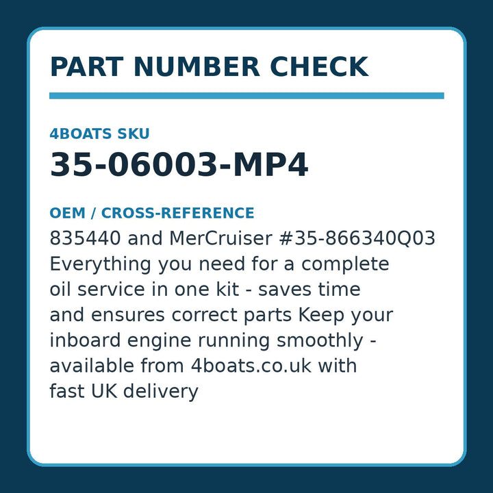 Oil | Filter Change Kit 2.5L | 6.2L Inboard Engines | 4Boats - part number reference