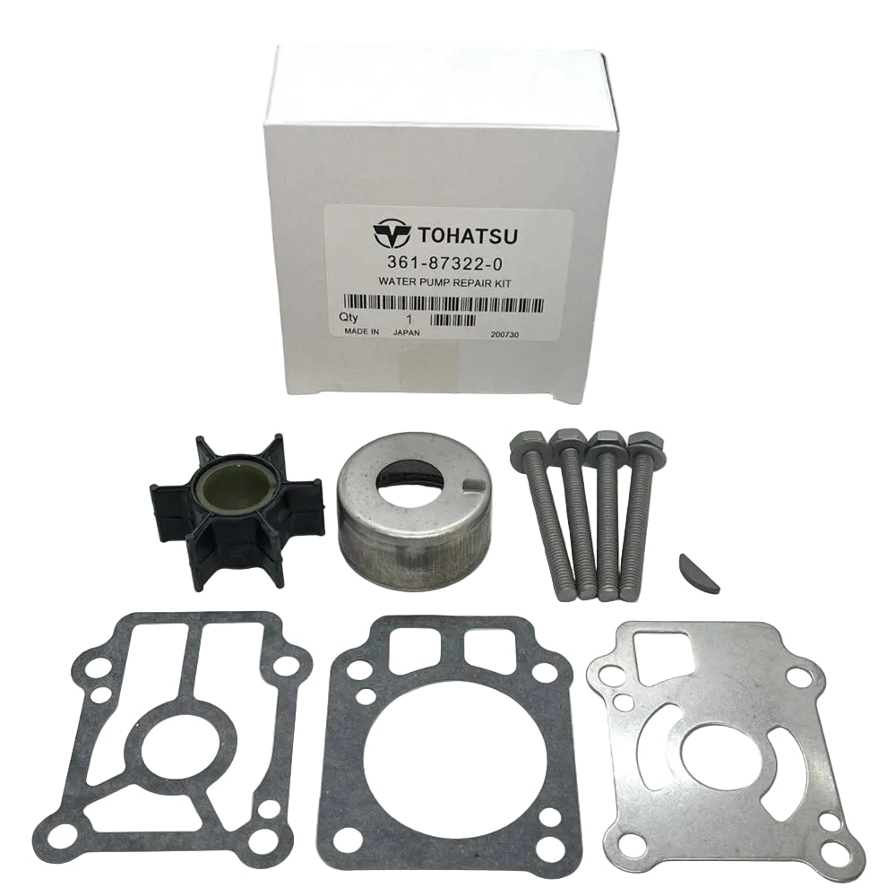 Tohatsu water pump repair kit with components on a white background