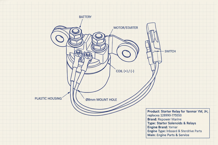 Starter Relay for Yanmar YM, JH replaces 128990-77550 - Technical specification image 3