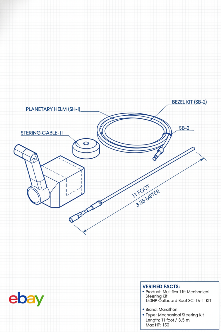 Multiflex 11ft Mechanical Steering Kit 150HP Outboard Boat SC-16-11KIT Helm Cable - Technical specification image 3