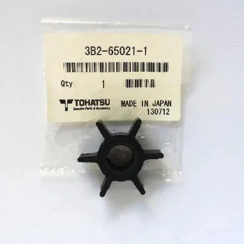 Black impeller with packaging labeled '3B2-65021-1' and 'Made in Japan' on a white background.