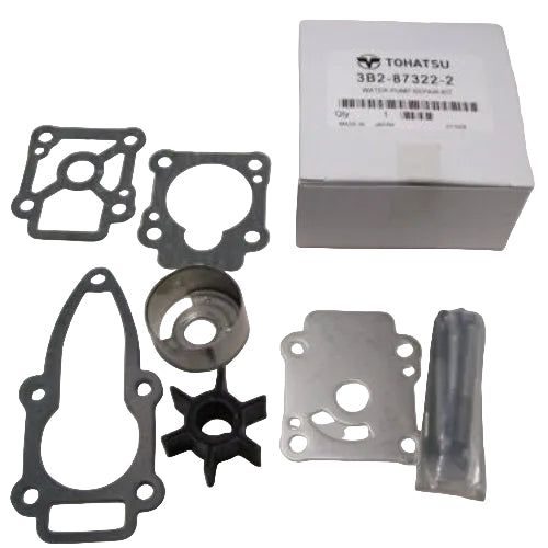 Set of marine propeller parts including gaskets and a box labeled 'Tonatsu' on a white background.