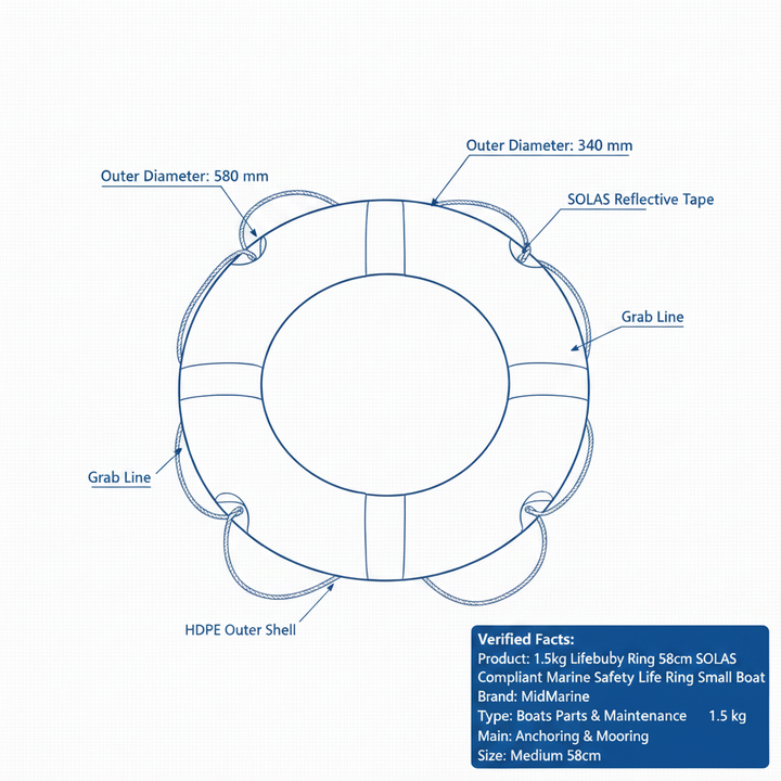 1.5kg Lifebuoy Ring 58cm SOLAS MED Compliant Marine Safety Life Ring Small Boat - Technical specification image 2