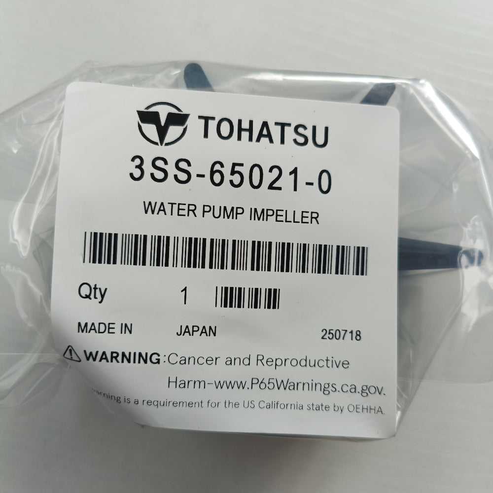 Tohatsu water pump impeller with label on a white background