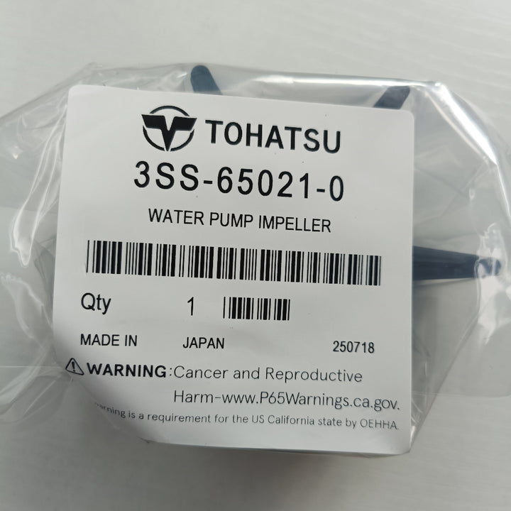 Tohatsu water pump impeller with label on a white background