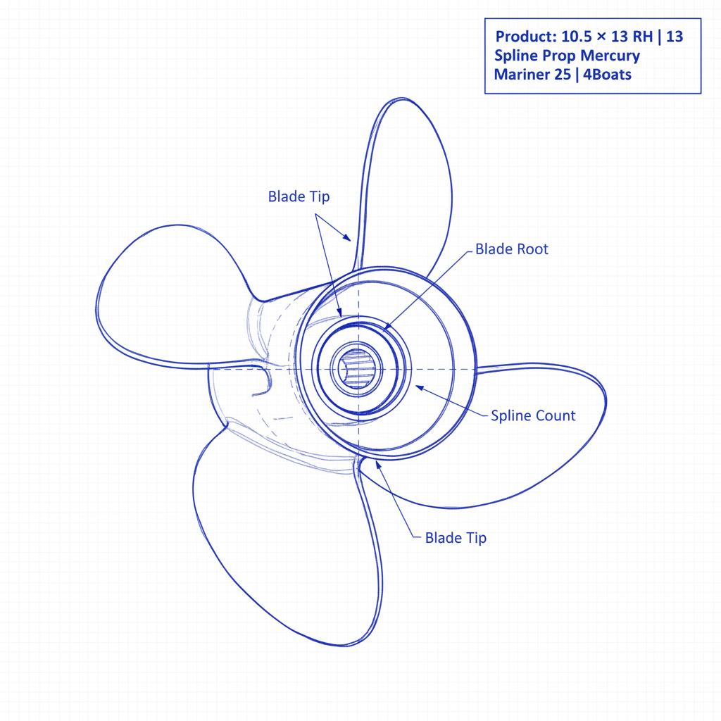 10.5 × 13 RH 13 | Spline Prop Mercury | Mariner 25 | 4Boats - Technical specification image 3