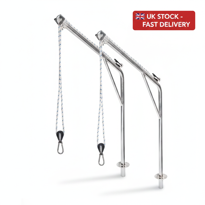 Stainless Steel Davits Pair 120kg Load 1.4m Tall Swivel Removable 316 Marine - UK Stock image 1