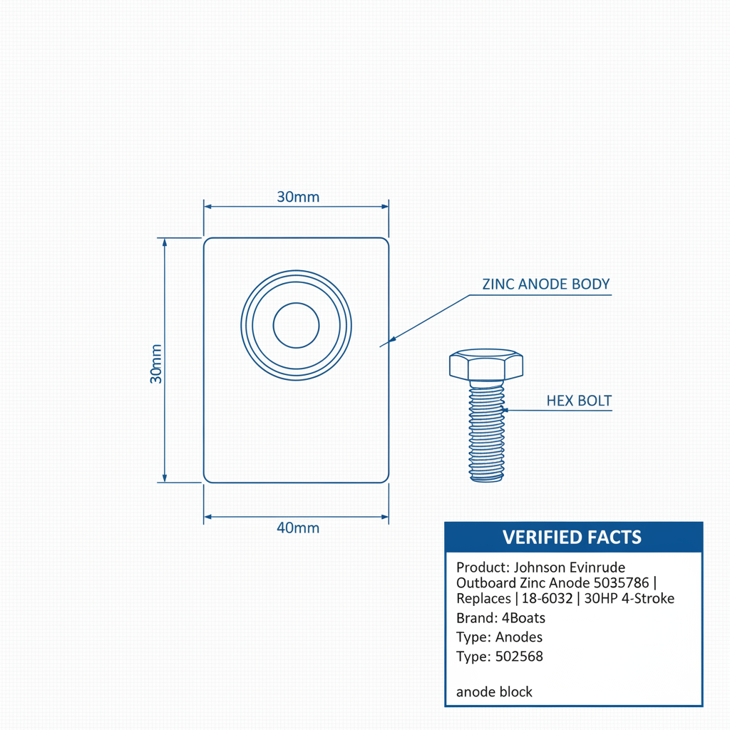 Johnson Evinrude Outboard Zinc Anode 5035786 | Replaces 18-6032 | 30HP 4-Stroke - Technical specification image 3