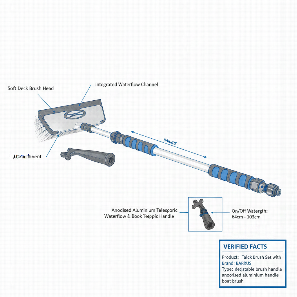 Talamex Deck Brush Set with Waterflow & Boat Hook Telescopic Handle - Technical specification image 3