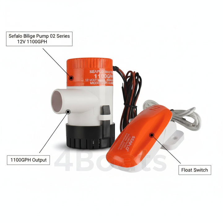 Seaflo  Bilge 02 Series Bilge Pump 12V 1100GPH | 4Boats - Technical specification image 2
