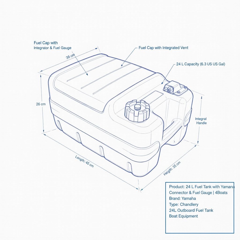 24 L Fuel Tank with Yamaha Connector & Fuel Gauge | 4Boats - Technical specification image 3