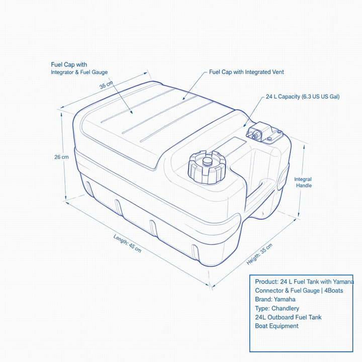 24 L Fuel Tank with Yamaha Connector & Fuel Gauge | 4Boats - Technical specification image 3